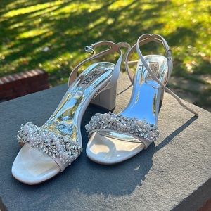 Badgley Mischka Clara Collection Embellished Sandal - Soft white satin - Size 8